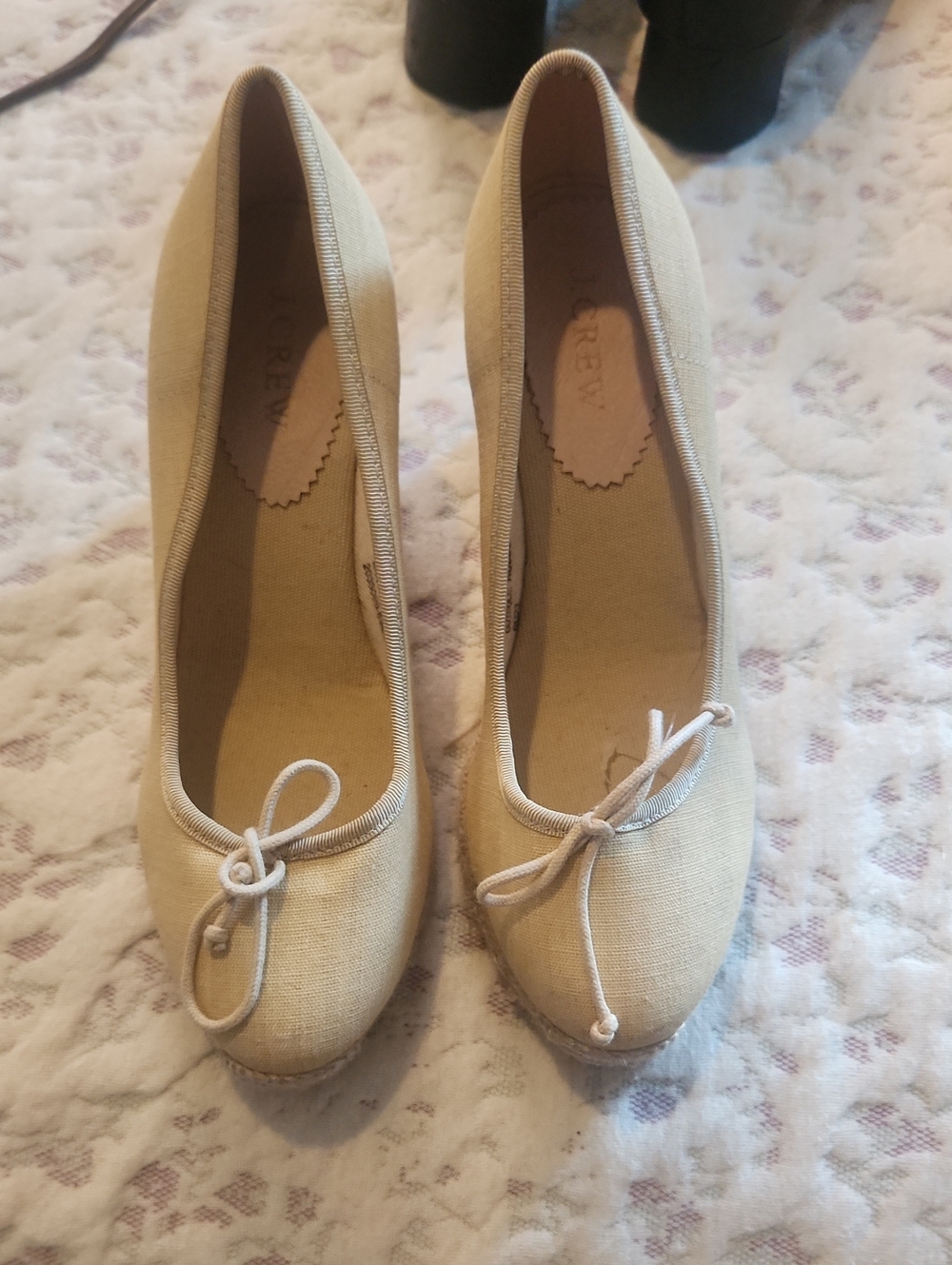 J. Crew Natural Beige Canvas Ballet Flats with Bow